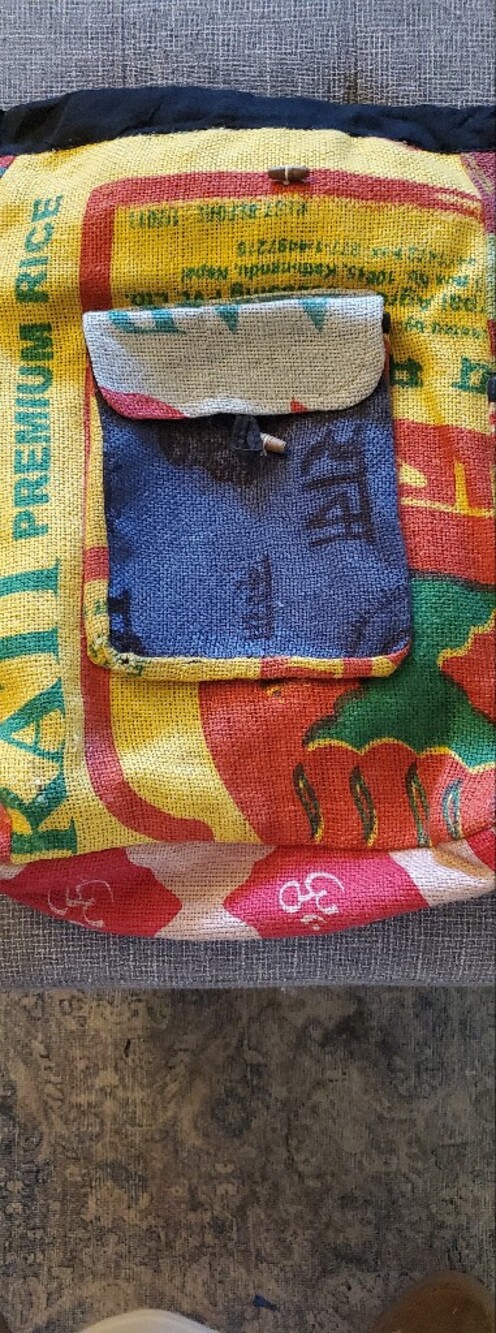 Colorful Upcycled Rice Sack Crossbody Bag Made In Napel Jute Material